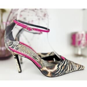Luichiny Animal Print Pointed Toe Ankle Strap High Stiletto Heels Pumps Size 8.5